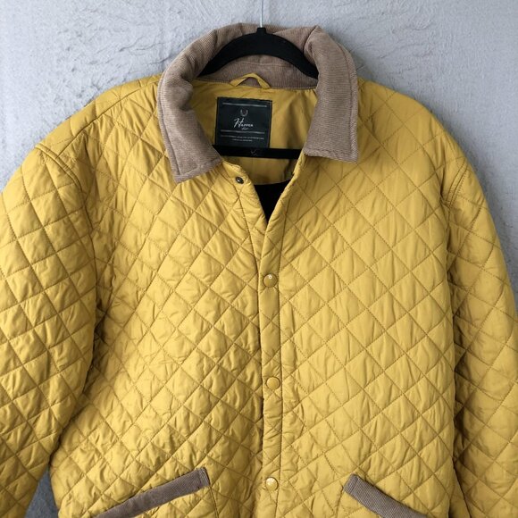 Happer Man Jacket Mens 2XL Yellow Brown Corduroy Collar Quilted Outdoor Coat - Picture 10 of 16